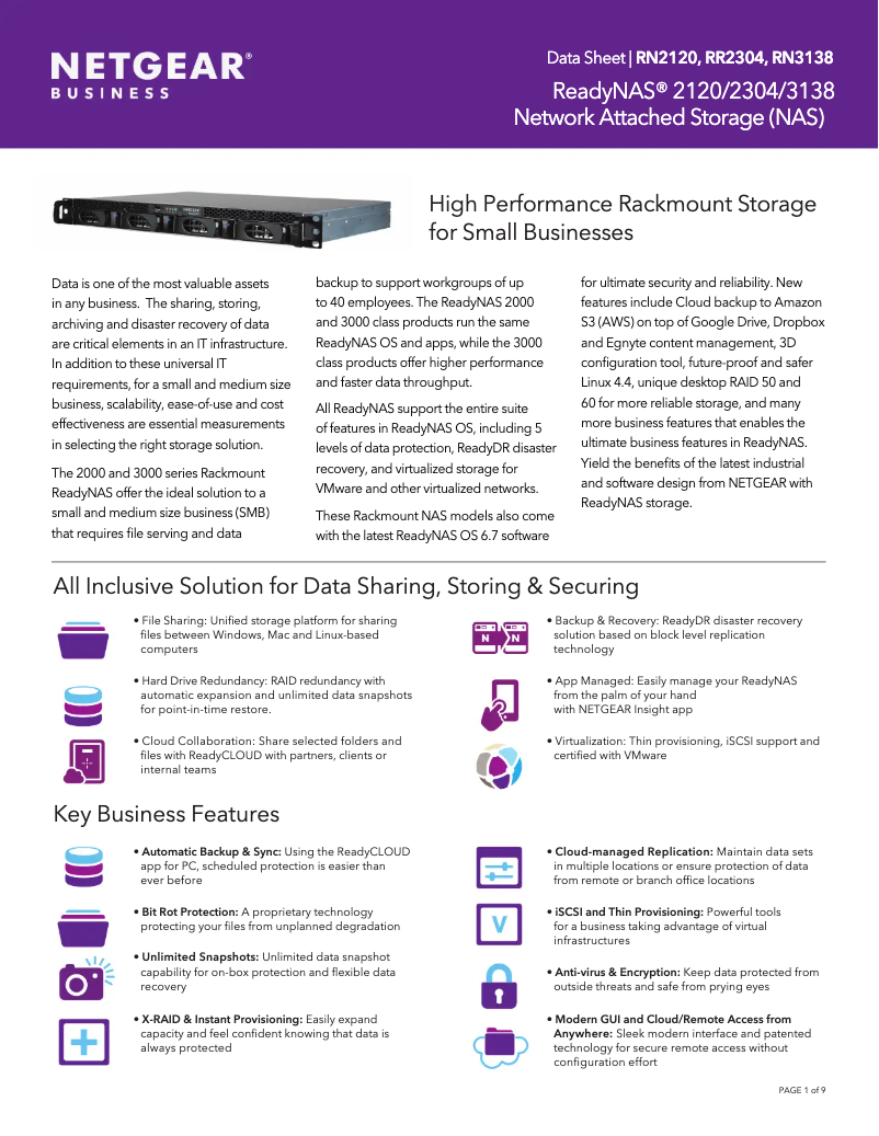 Page 1 de la notice Fiche technique Netgear ReadyNAS RR2312