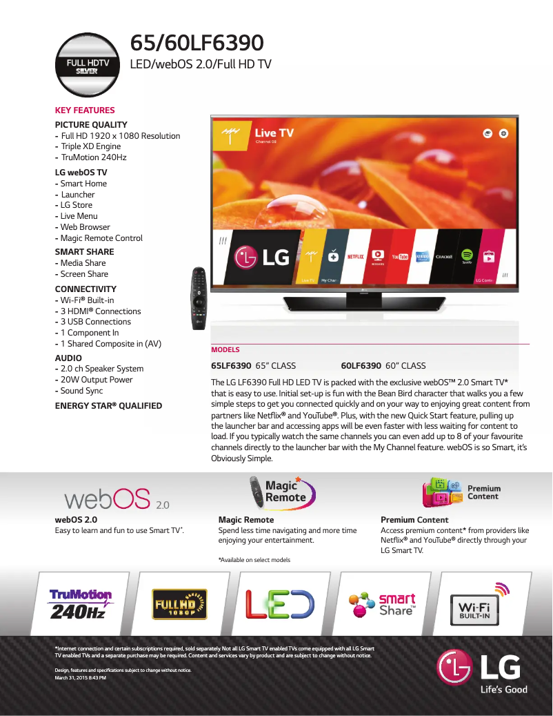 Página 1 del manual Ficha técnica LG 60LF6390