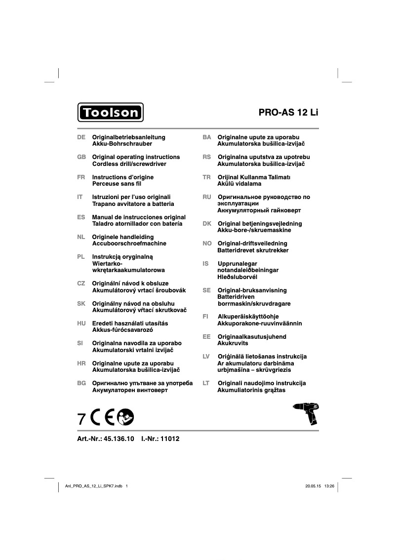 Page 1 de la notice Manuel utilisateur Toolson PRO-AS 12 Li