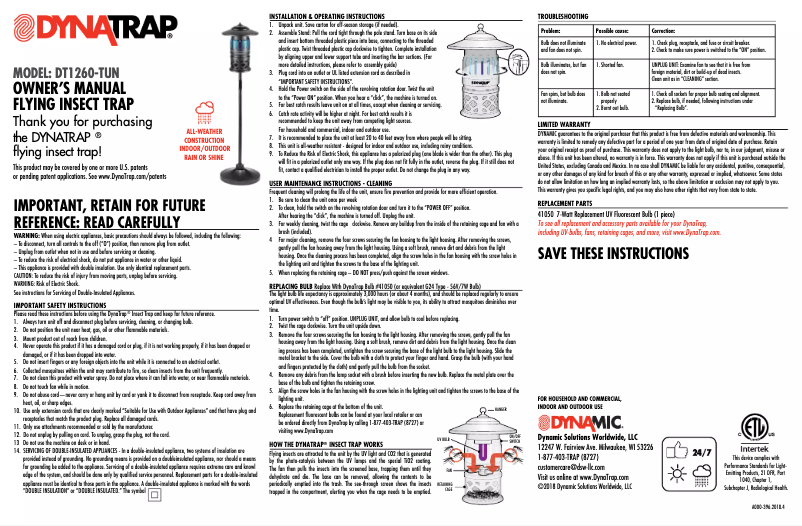 Page 1 de la notice Manuel utilisateur Dynatrap DT1260-TUN