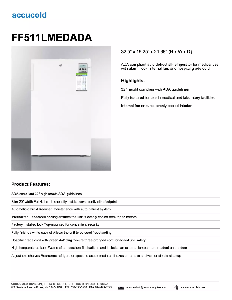 Image de la première page du manuel de l'appareil Accucold FF511LMEDADA