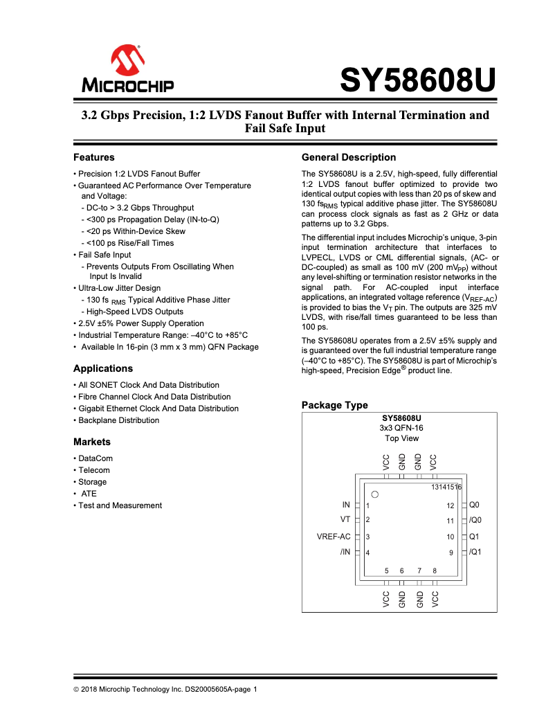 Page 1 de la notice Manuel utilisateur Microchip SY58608U