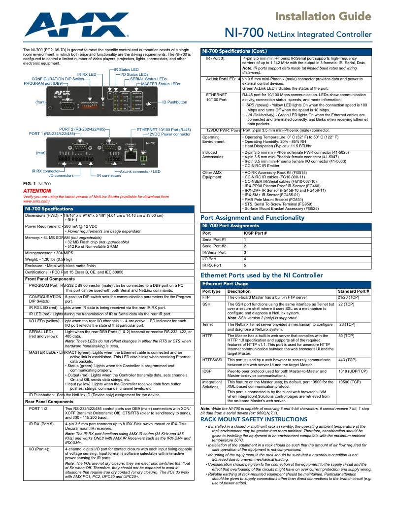 Page n°1 - Manuel utilisateur AMX FG2105-70