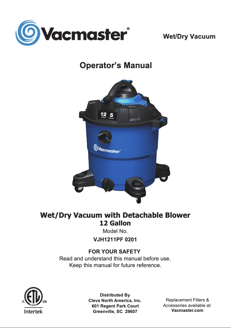 Page 1 de la notice Manuel utilisateur Vacmaster VBV1210