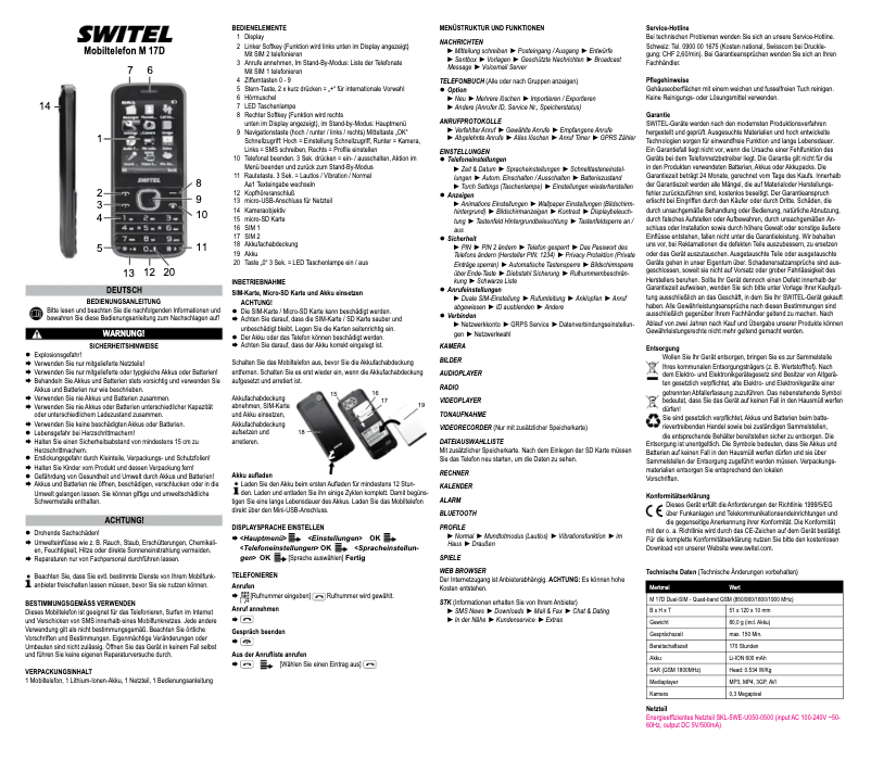 Page 1 de la notice Manuel utilisateur Switel M 17D