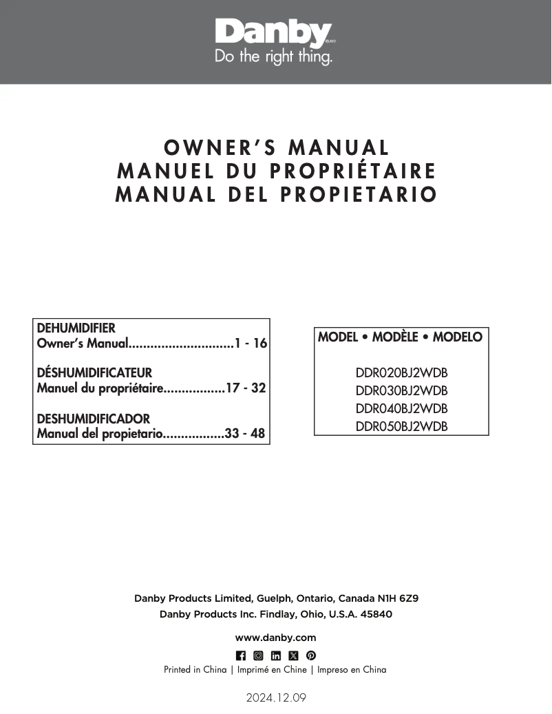 Page n°1 - Manuel utilisateur Danby DDR050BJ2WDB