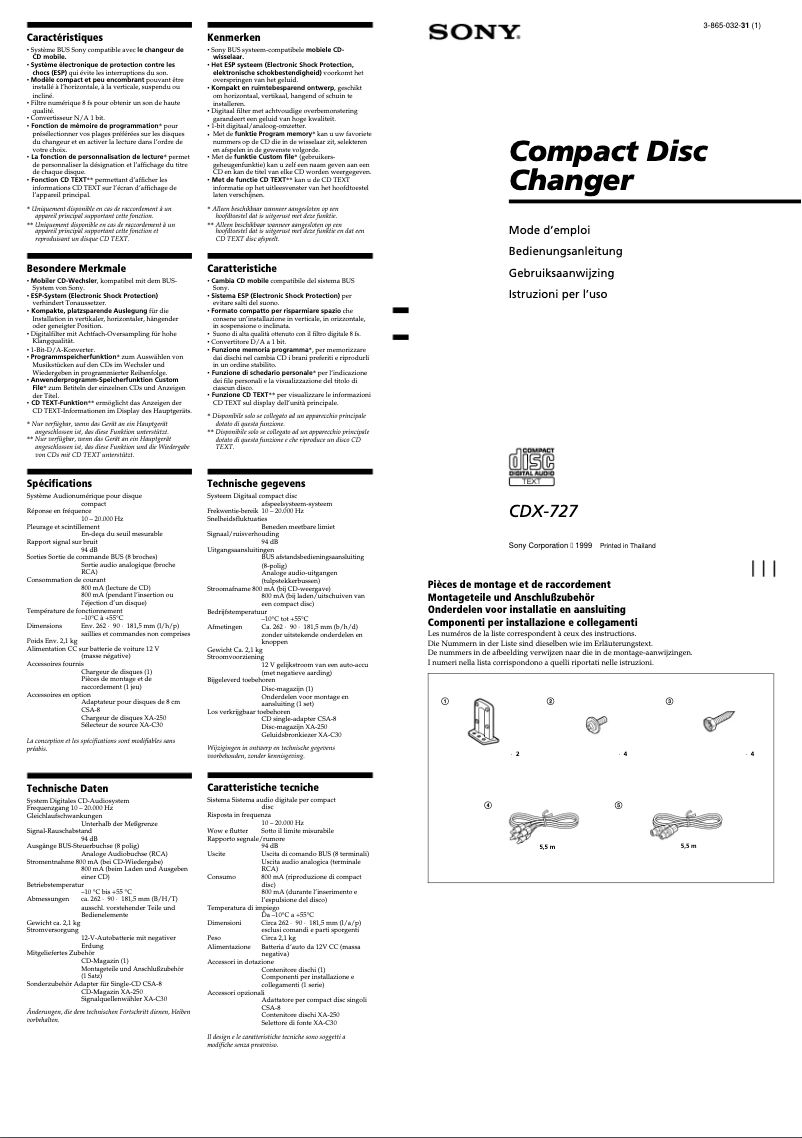 Image de la première page du manuel de l'appareil CDX-727