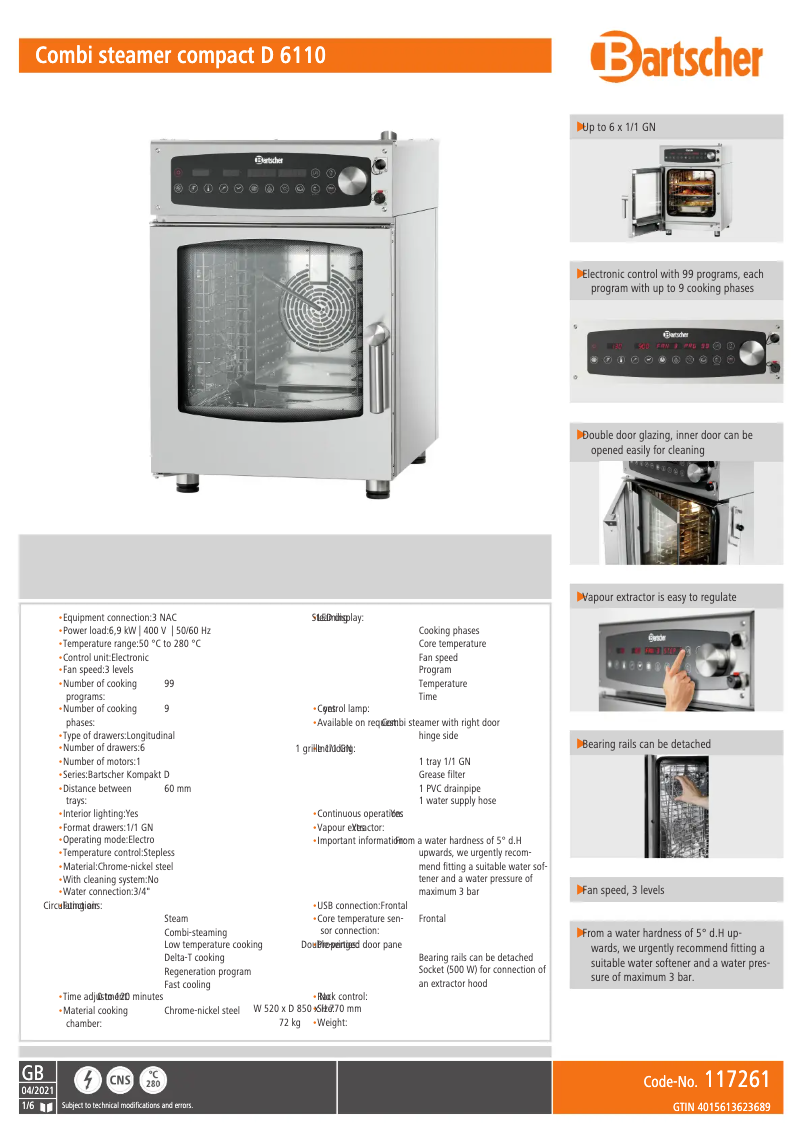 Page n°1 - Fiche technique Bartscher 117261