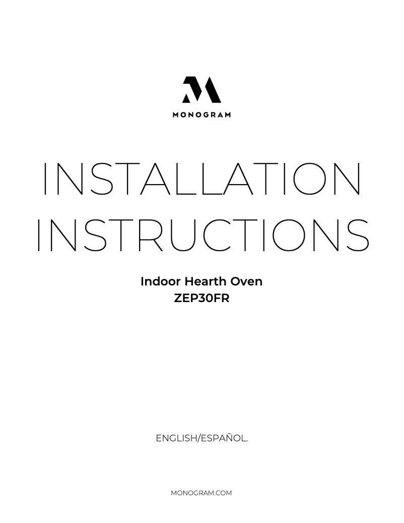 Page 1 de la notice Guide d'installation Monogram ZEP30F