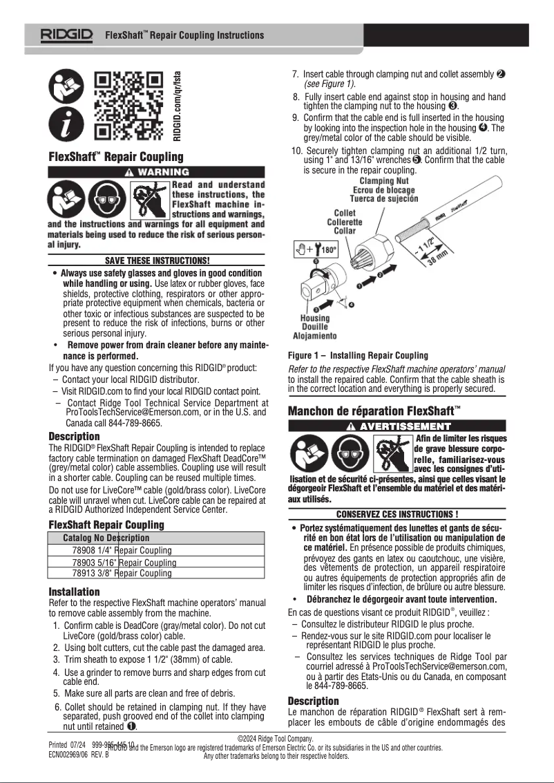 Page 1 de la notice Instructions / montage Ridgid FlexShaft K9-102