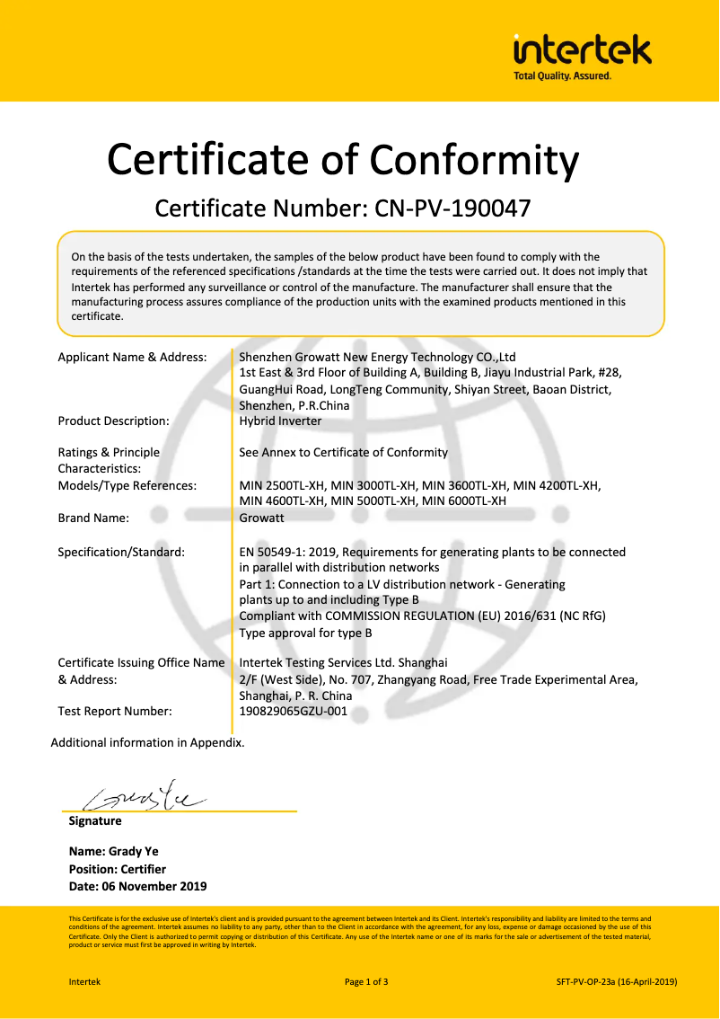 Page 1 de la notice Guide d'installation Growatt MIN 3600TL-XH