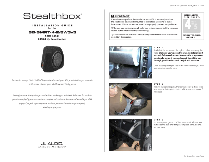 Image de la première page du manuel de l'appareil Stealthbox SB-SMRT-4-2/8W3v3