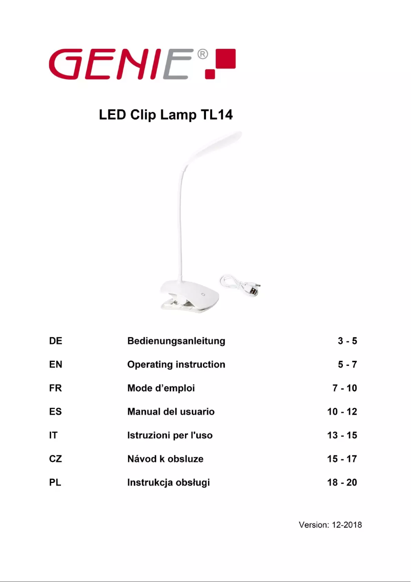 Page 1 de la notice Manuel utilisateur Genie TL14