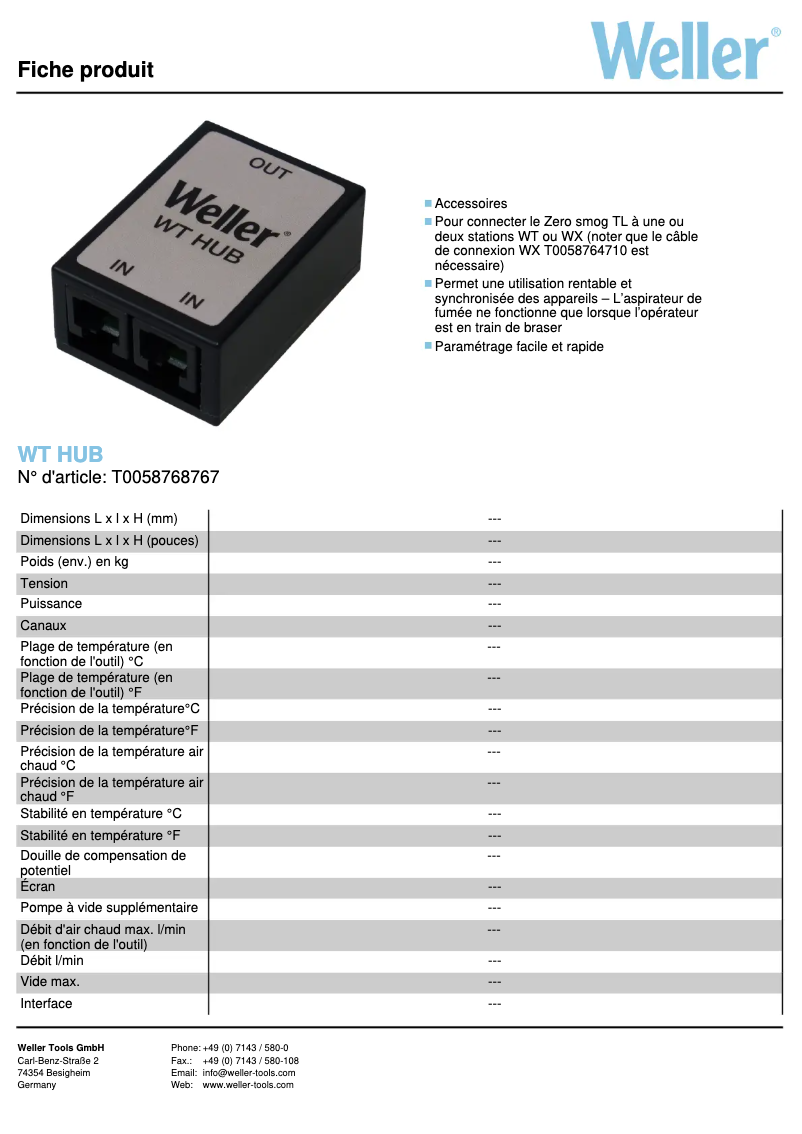Page n°1 - Fiche technique Weller WT HUB