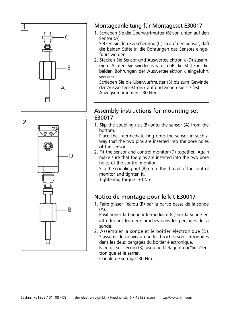 Page 1 de la notice Manuel utilisateur IFM E30017