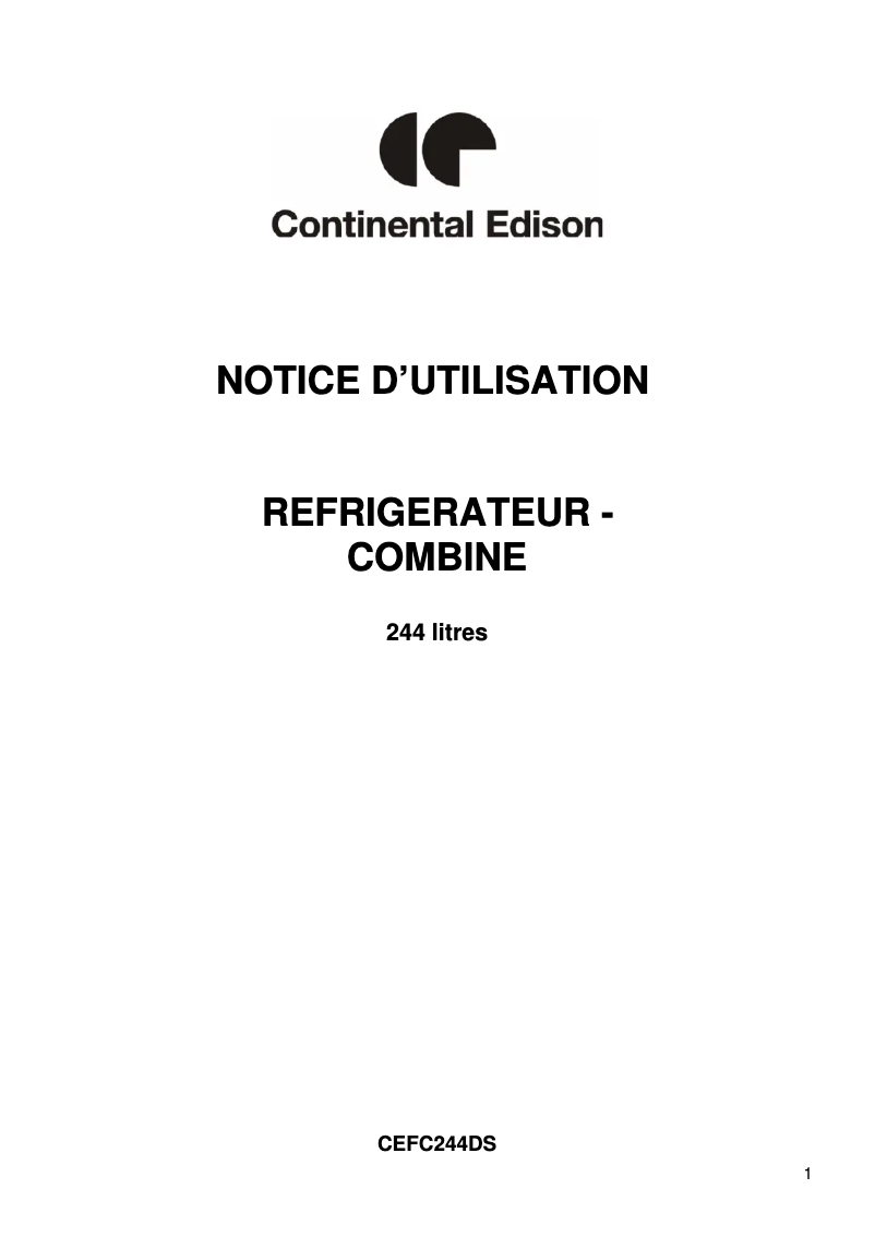 Page 1 of the manual User Manual Continental Edison CEFC244DS