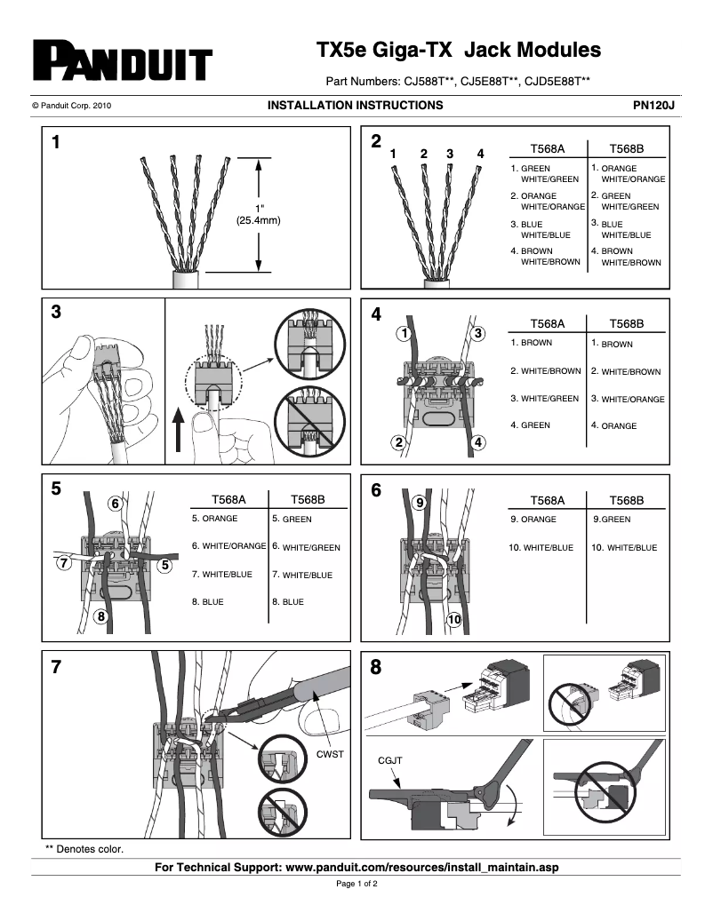 Page n°1 - Manuel utilisateur Panduit CJ5E88TBU