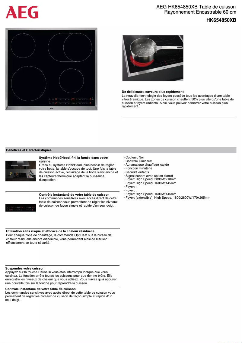 Page 1 de la notice Fiche technique AEG HK654850XB