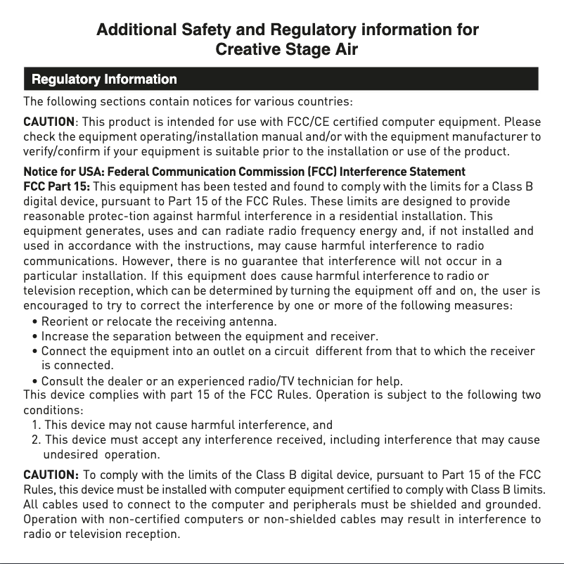Page 1 de la notice Instructions de sécurité Creative Stage Air