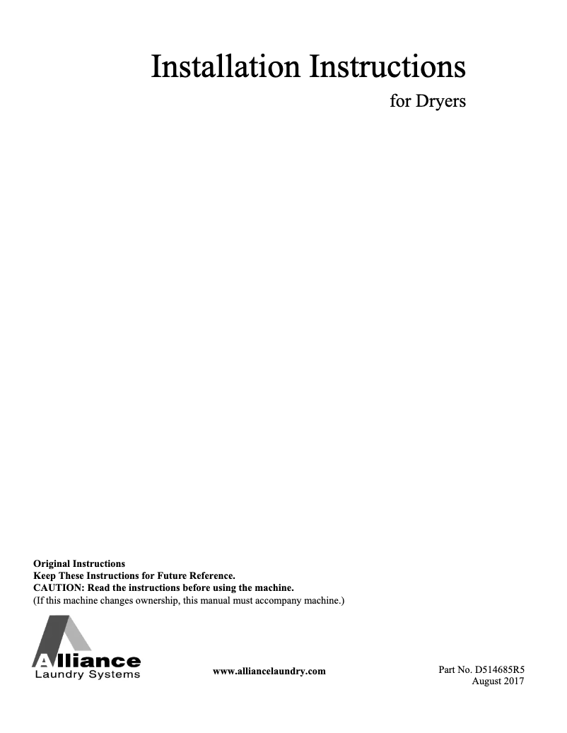 Page 1 de la notice Guide d'installation Speed Queen ADGE8B