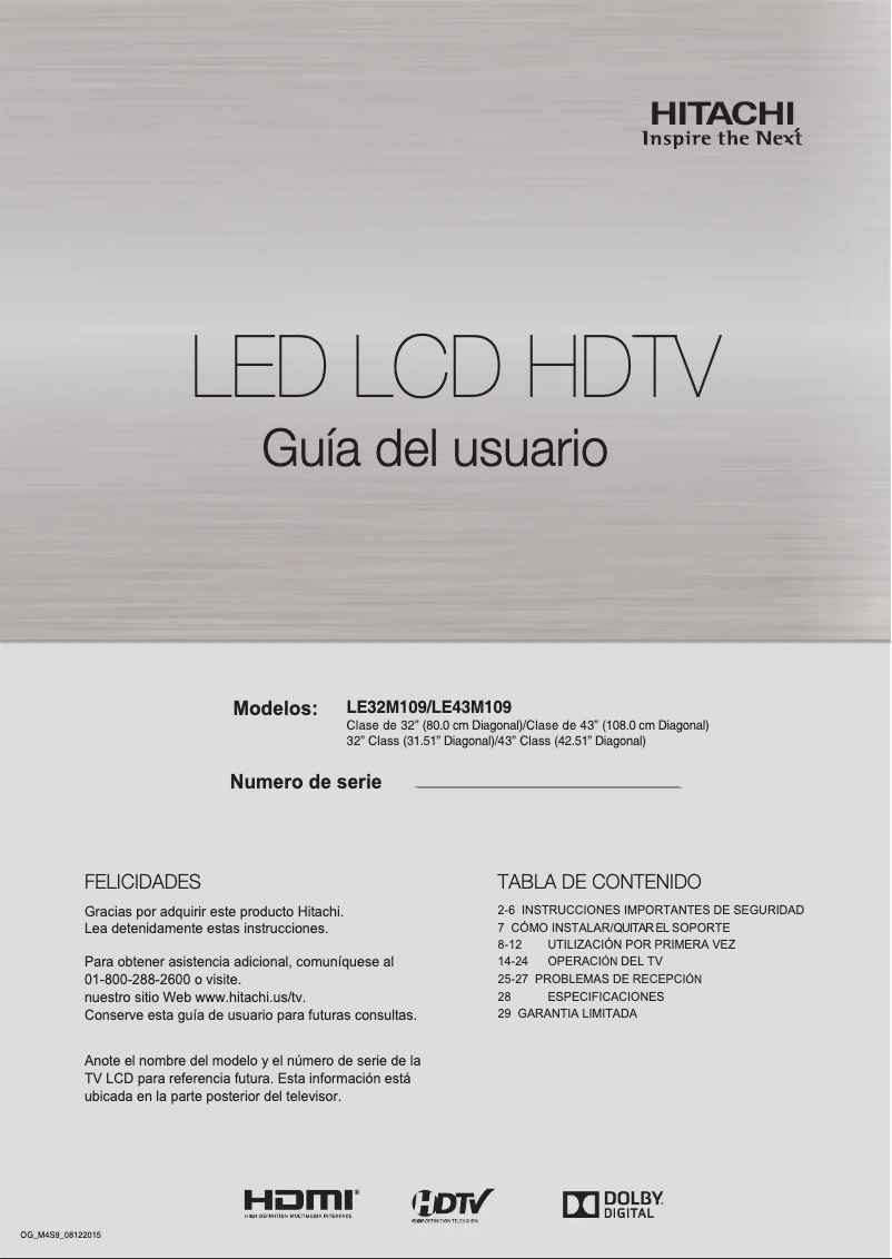 Page n°1 - Manuel utilisateur Hitachi LE43M109