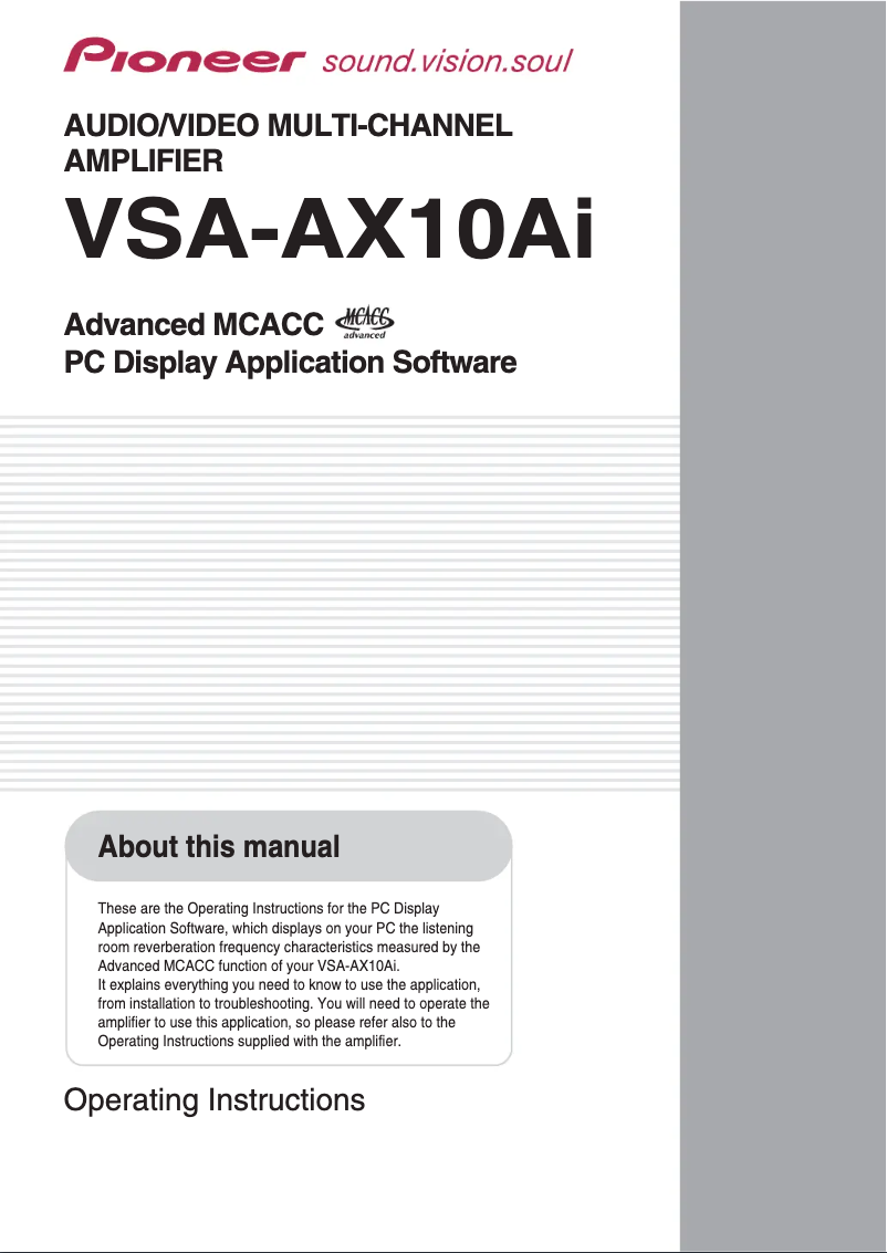 Page n°1 - Manuel utilisateur Pioneer VSA-AX10I-S