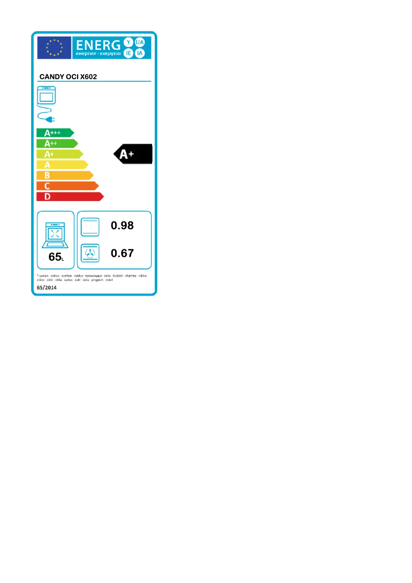 Page 1 de la notice Label énergétique Candy OCI X602