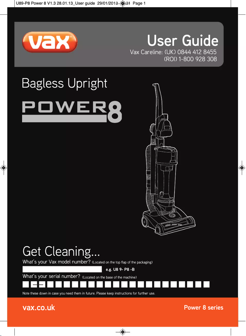 Página 1 del manual Manual de usuario Vax Power 8 U89-P8-P