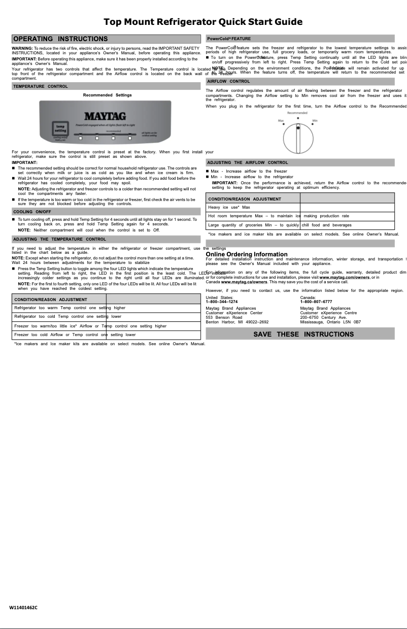 Page 1 de la notice Guide de démarrage rapide Maytag MRT118FFFE