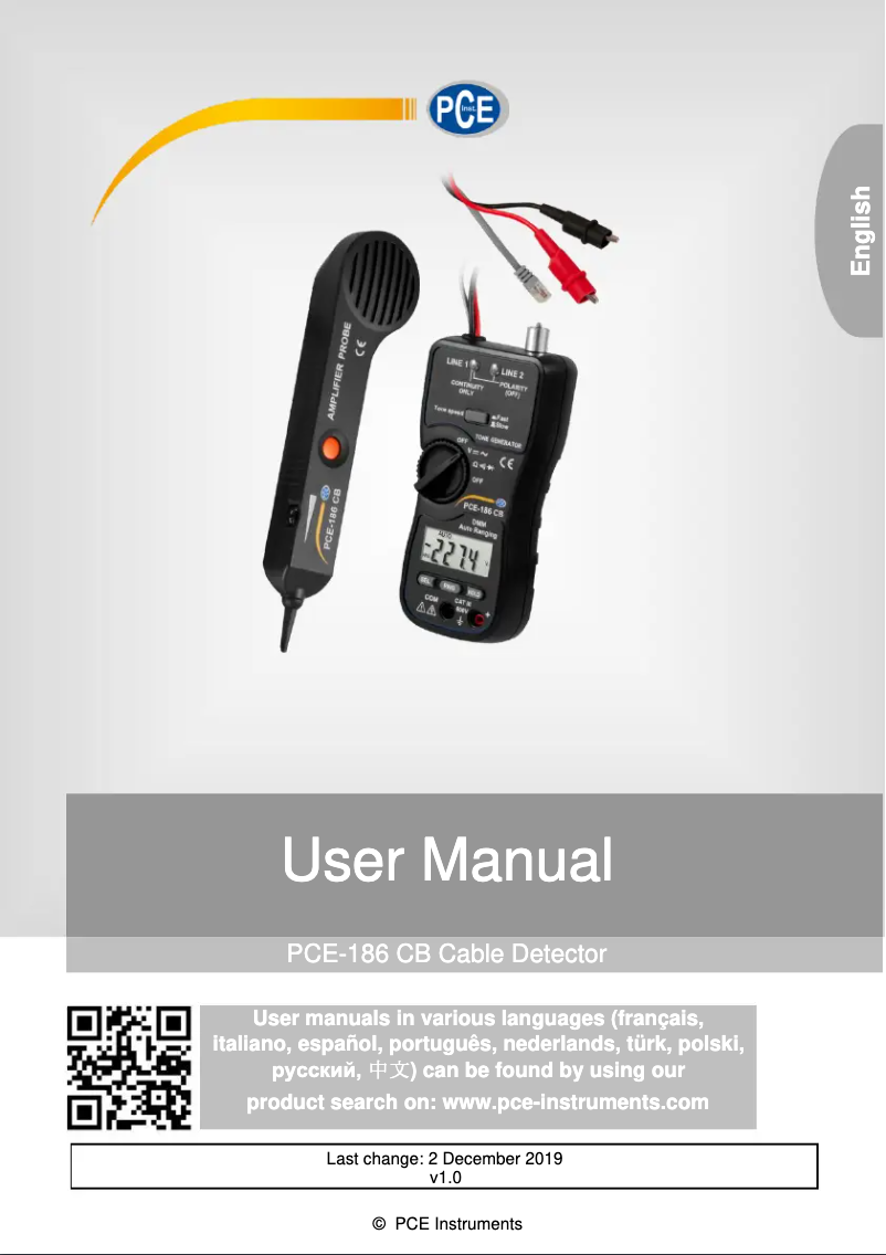 Page n°1 - Manuel utilisateur PCE Instruments PCE-186 CB