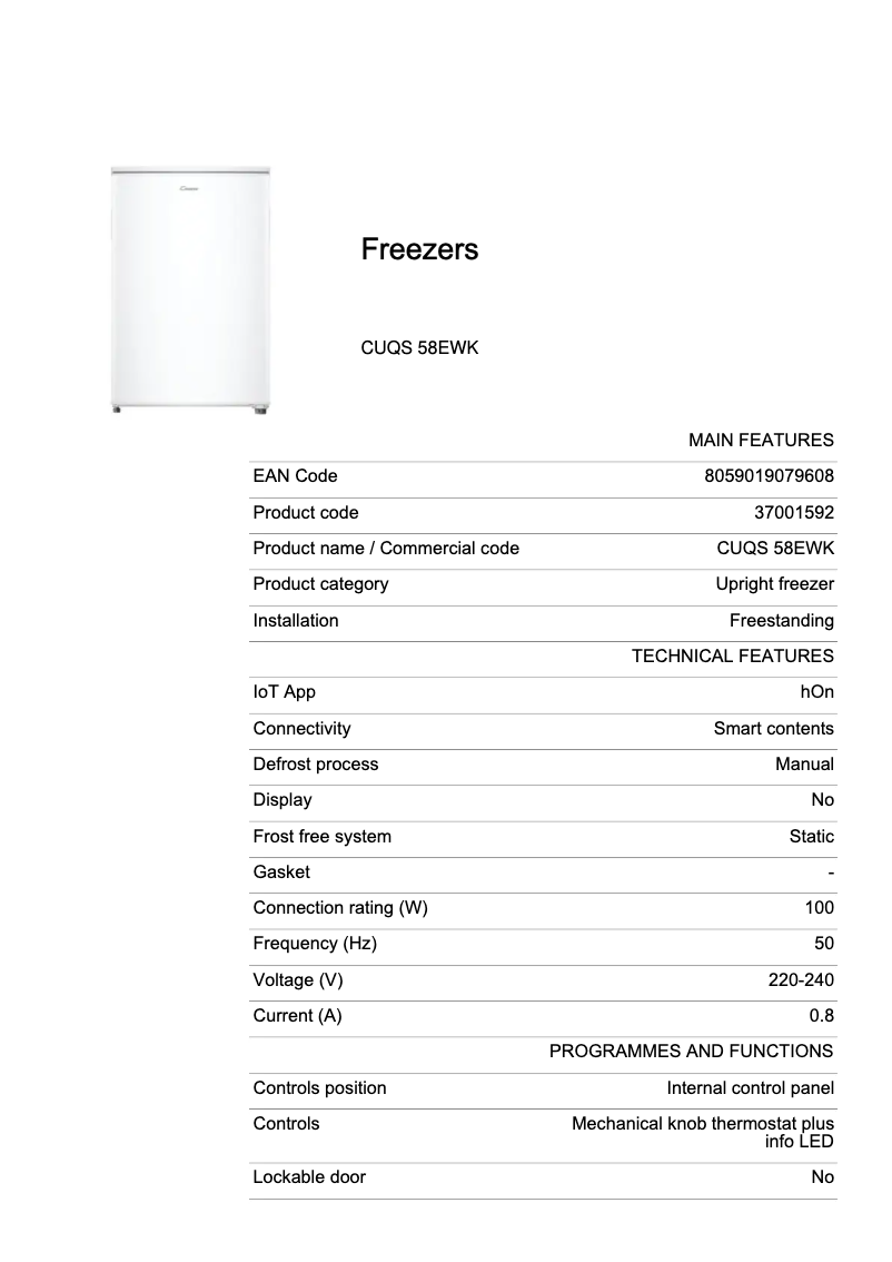 Image de la première page du manuel de l'appareil CUQS 58EWK