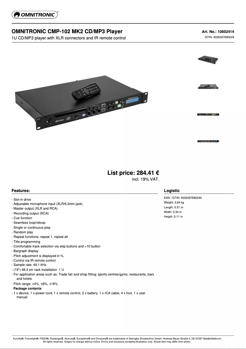 Page n°1 - Fiche technique Omnitronic CMP-102 MK
