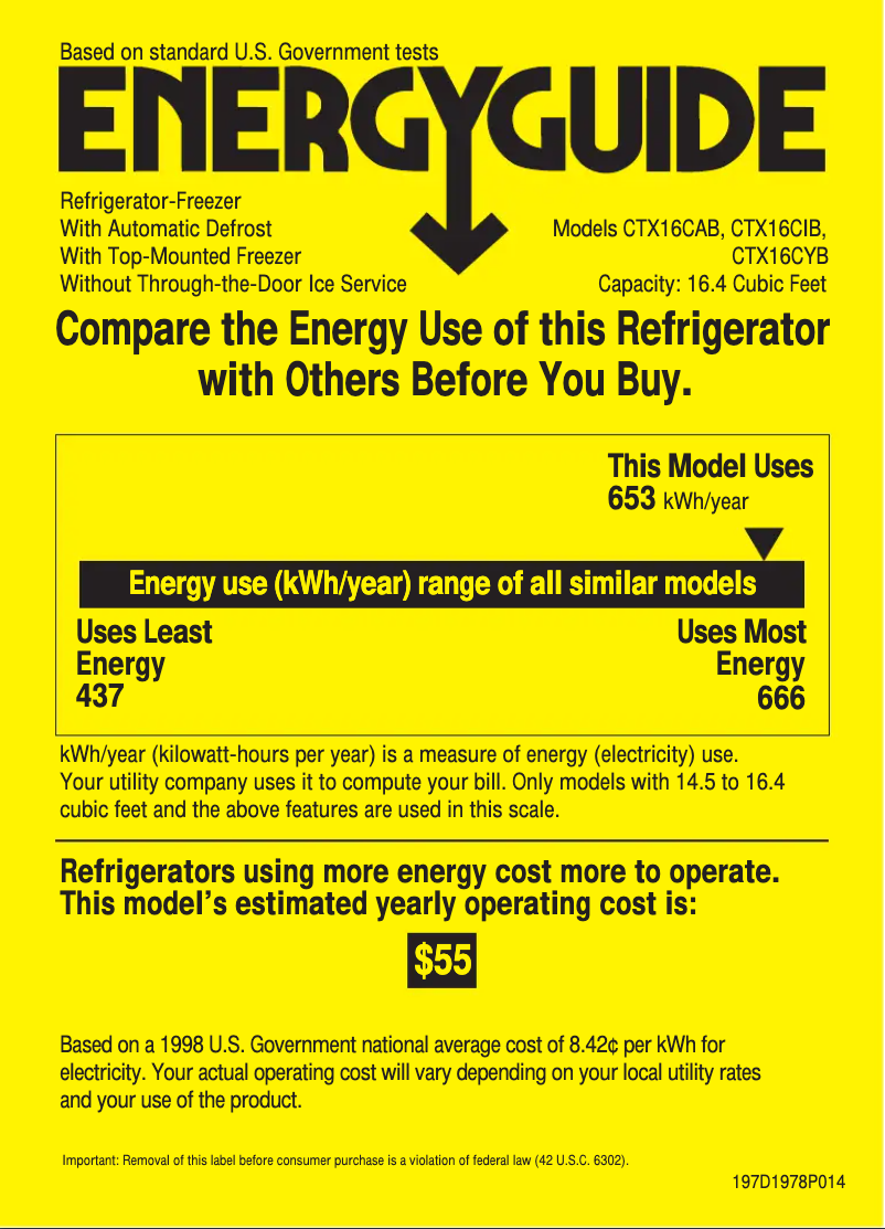 Page 1 of the manual Energy Label Hotpoint CTX16CABLWW
