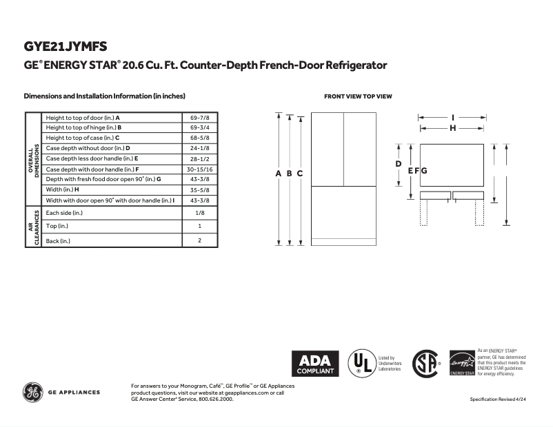 Page 1 of the manual Installation Guide GE GYE21JYMFS