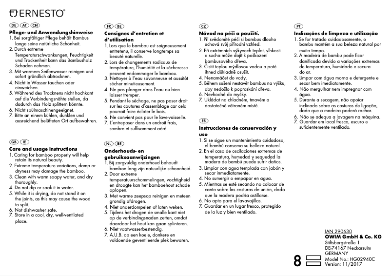 Page 1 de la notice Manuel utilisateur Ernesto IAN 290630