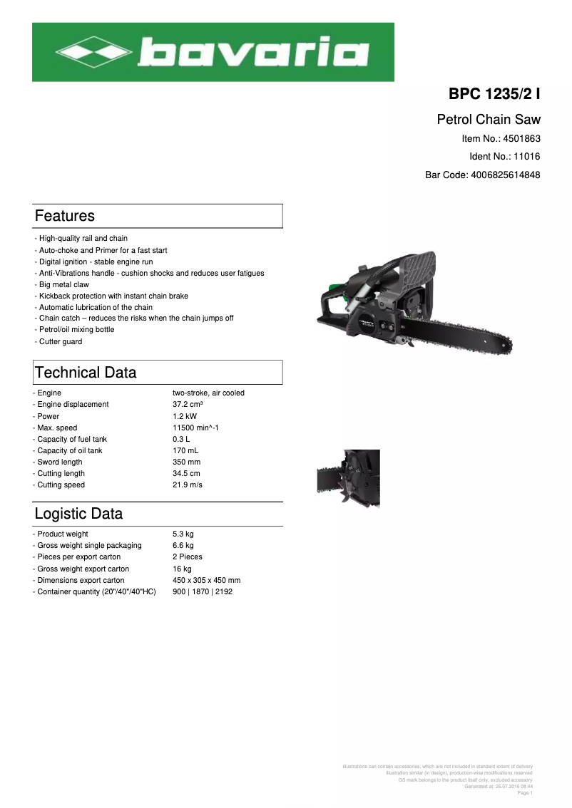 Page 1 de la notice Fiche technique Bavaria BPC 1235/2 I