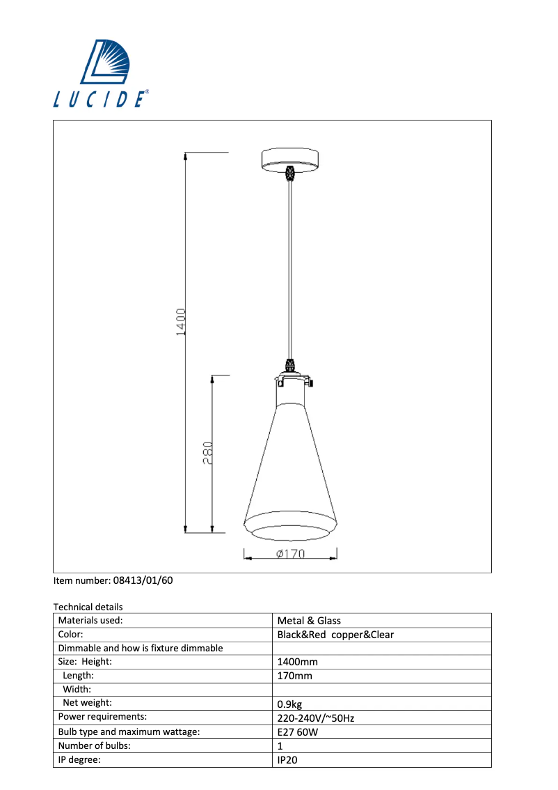 Page n°1 - Manuel utilisateur Lucide Vitri 08413/01/60