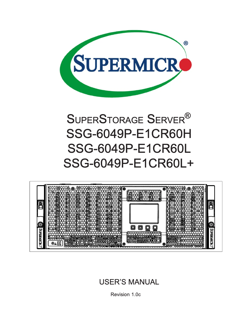 Page 1 de la notice Manuel utilisateur Supermicro SuperStorage 6049P-E1CR60L