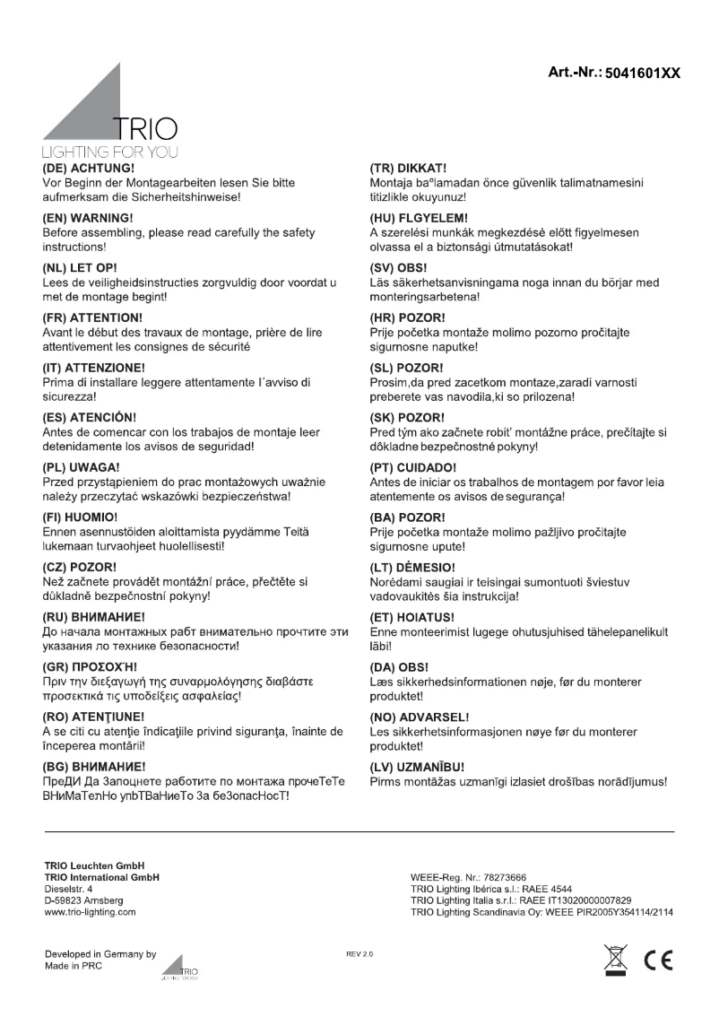 Page 1 de la notice Manuel utilisateur Trio Lighting Sambesi 504160124