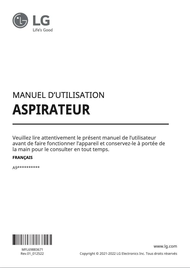 Page 1 de la notice Manuel utilisateur LG A927KGMS