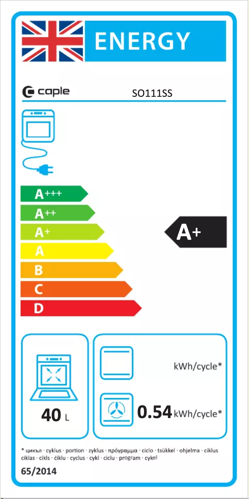 Page 1 de la notice Label énergétique Caple SO111SS