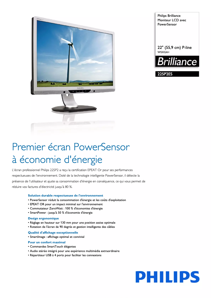 Page n°1 - Fiche technique Philips Brilliance 225P2ES