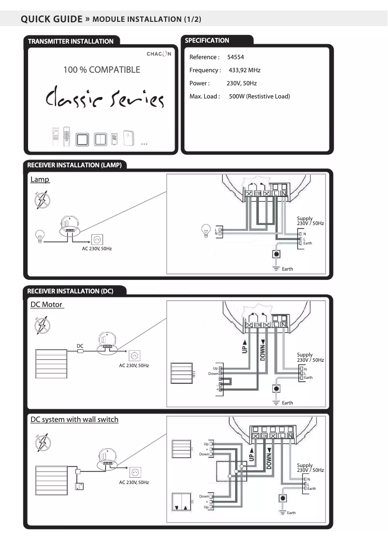 Page 1 de la notice Manuel utilisateur Chacon 54554
