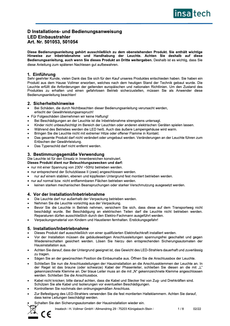 Page n°1 - Manuel utilisateur Insatech 501054