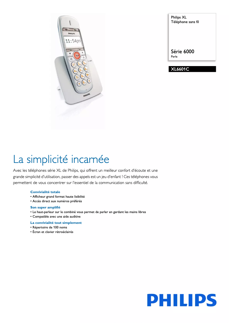 Page 1 of the manual Technical Sheet Philips XL660