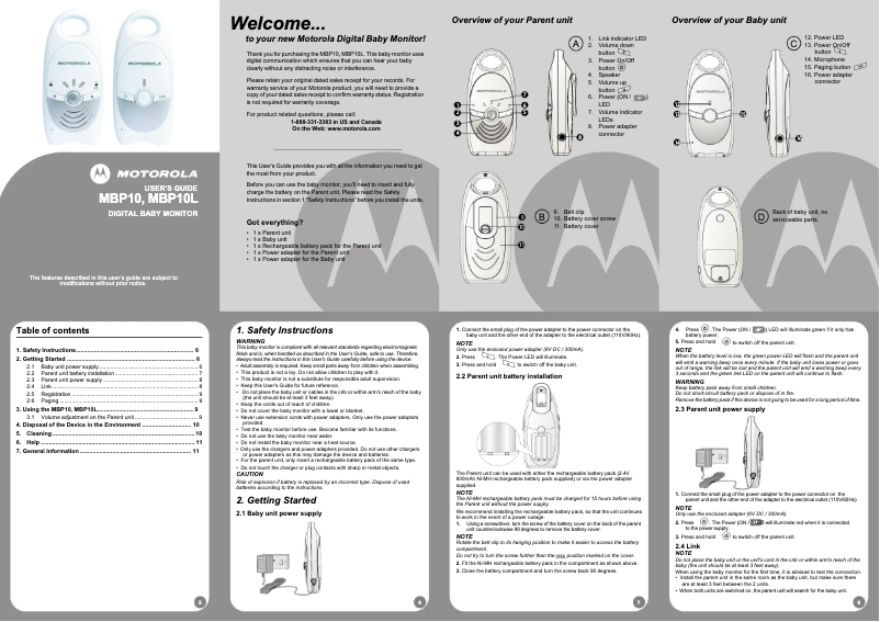Page 1 de la notice Manuel utilisateur Motorola MBP10L
