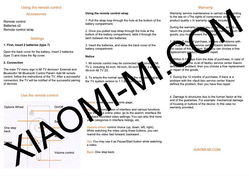 Page 1 de la notice Manuel utilisateur Xiaomi Mi Bluetooth Remote Control