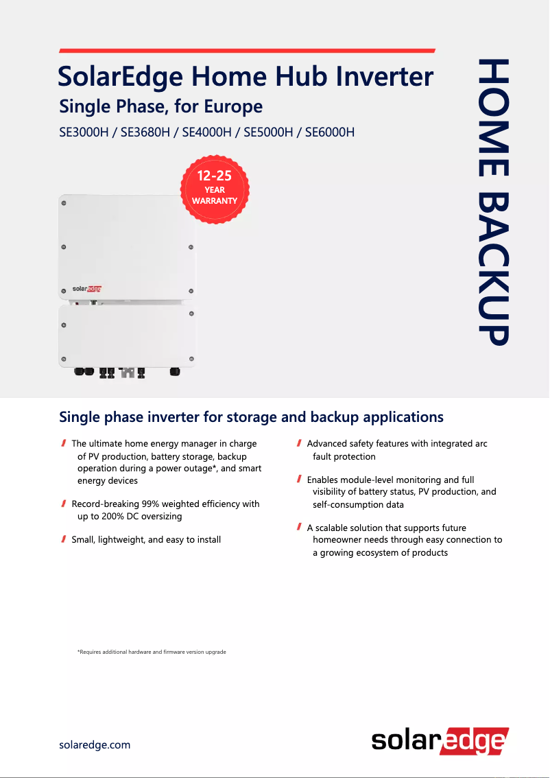 Page 1 de la notice Fiche technique SolarEdge Home Hub