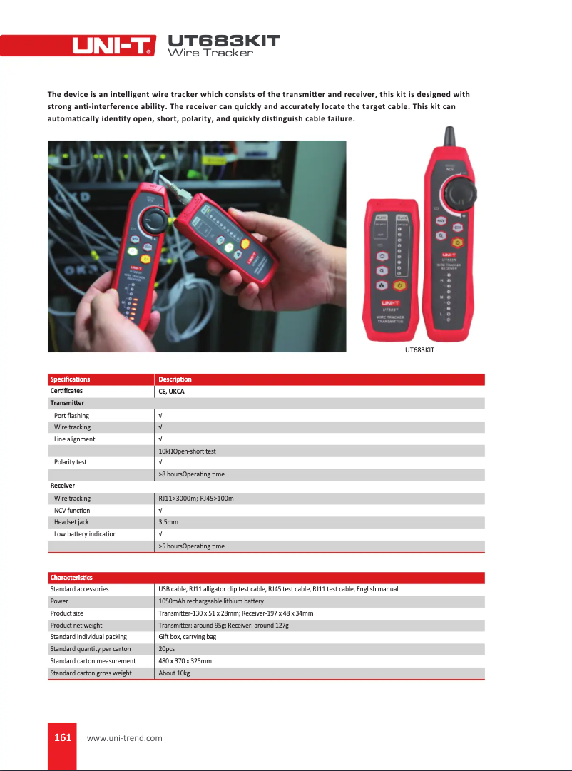 Page 1 de la notice Fiche technique Uni-T UT683KIT