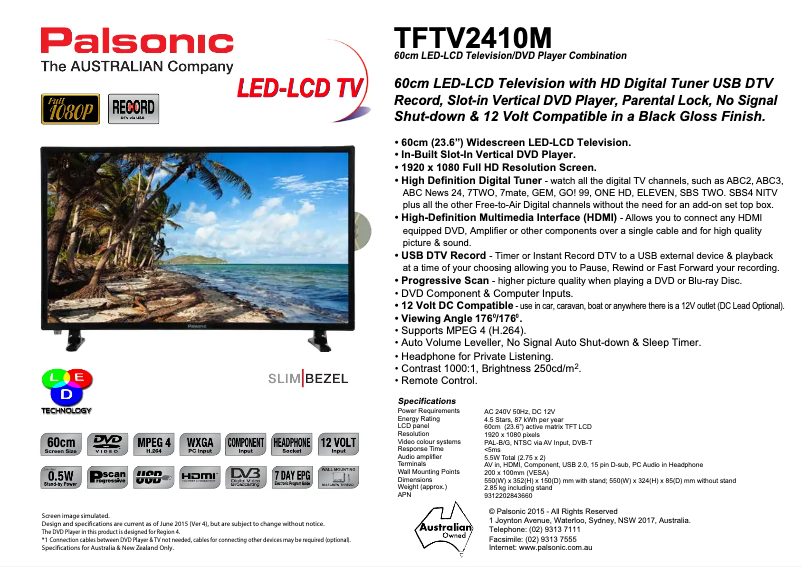 Página 1 del manual Manual de usuario Palsonic TFTV2410MW